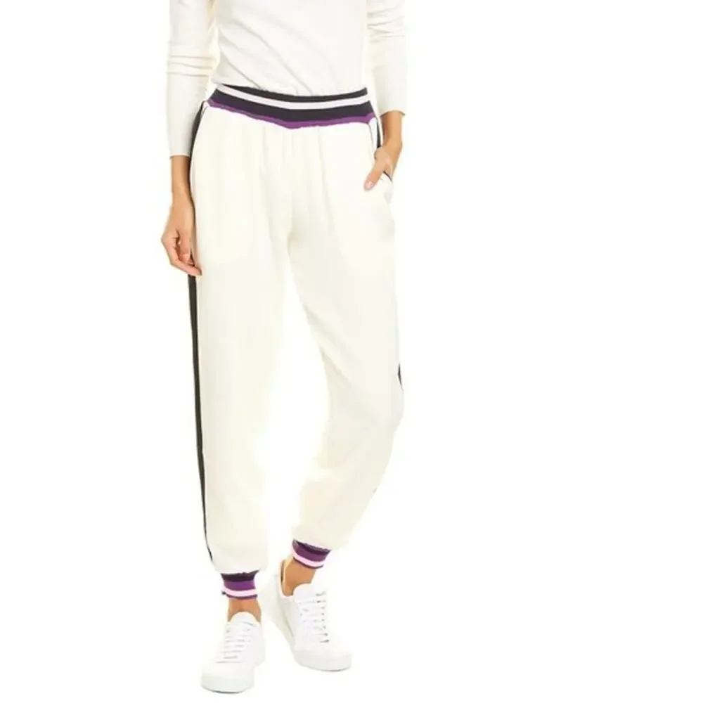 Saylient Women's White Elastic Waist High Rise Tapered Jogger Sweat Pants Size L